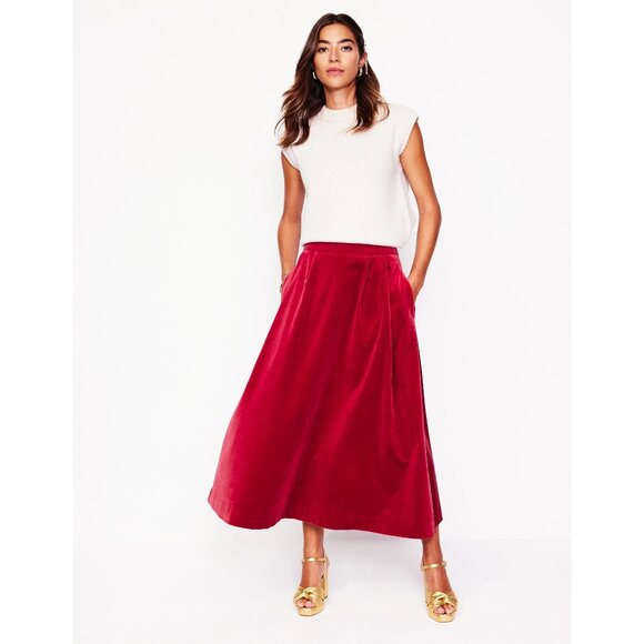 NWT Boden red liquorice velvet a-line midi skirt - Picture 1 of 7